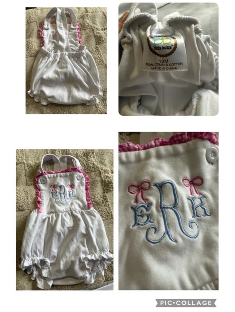 Monogram Embroidered White Bubble Romper